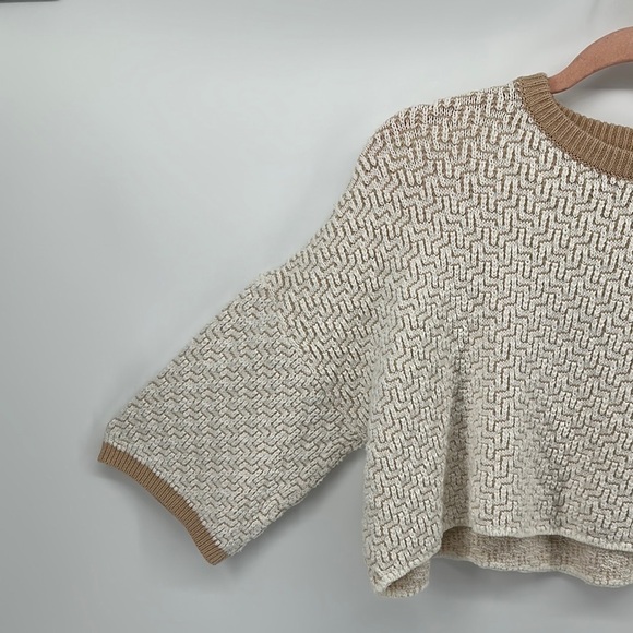 UrbanOutfitters Y2K ScandiCreamTextured Oversized Crew NeckCrop BohoSweater SzS - Picture 2 of 8